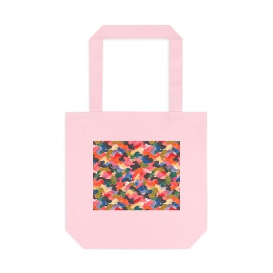 Tote bag Visagée, mosaïque multicolore corail, rose et vert – Mura Défense