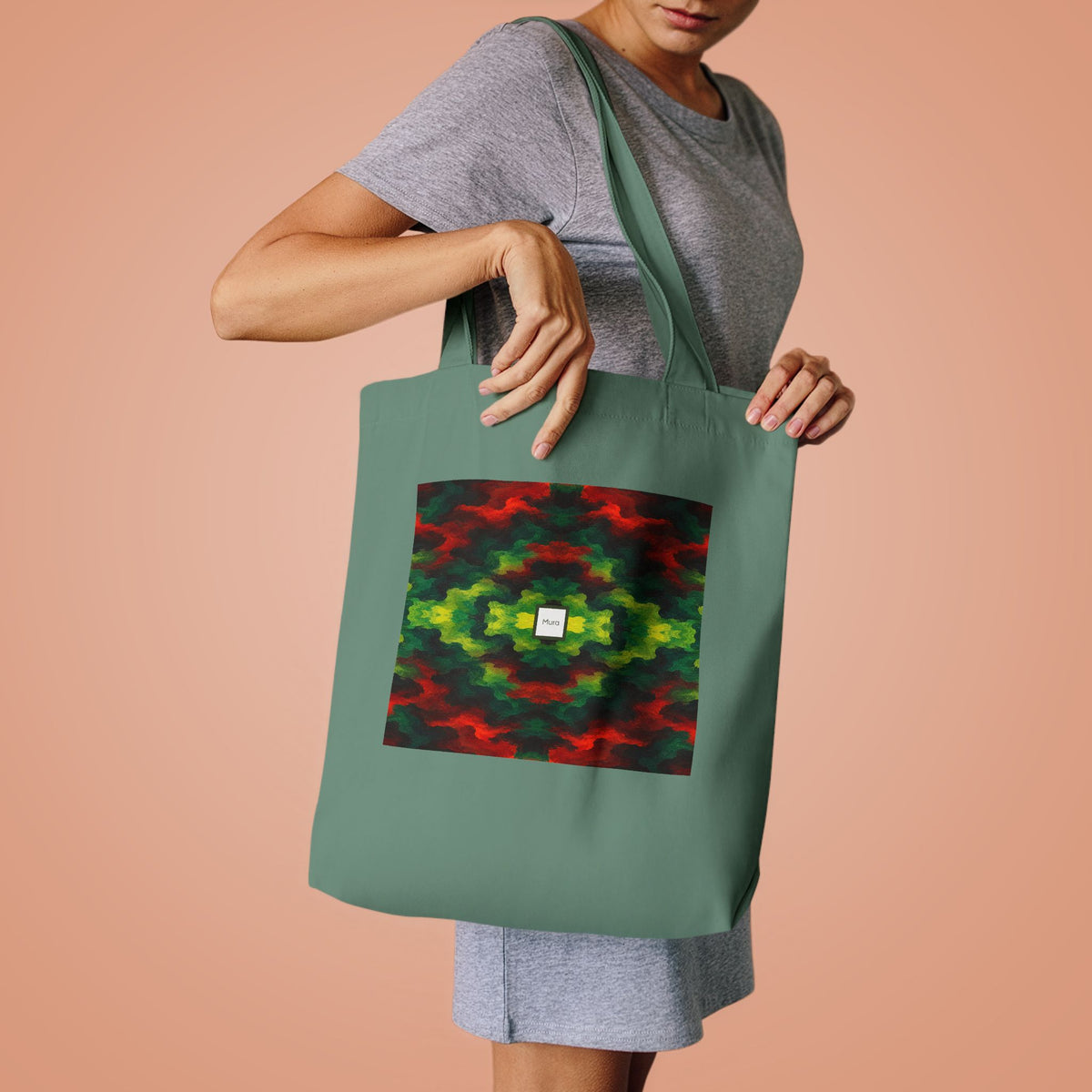 Tote bag Témérité, éclats rouges et verts sur fond noir – Mura Défense