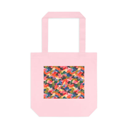 Tote bag Visagée, mosaïque multicolore corail, rose et vert – Mura Défense