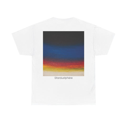 Tee-shirt blanc Mura, œuvre Stardustphère — porté