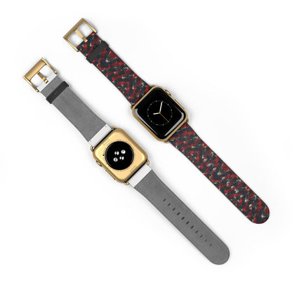 Bracelet Apple Watch Irascible, motifs rouge sombre sur fond noir – Mura Défense