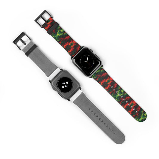 Bracelet Apple Watch Témérité, éclats rouges et verts sur fond noir – Mura Défense