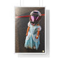 Poster encadré Buba de Mura : enfant en robe de princesse bleue portant un casque de course