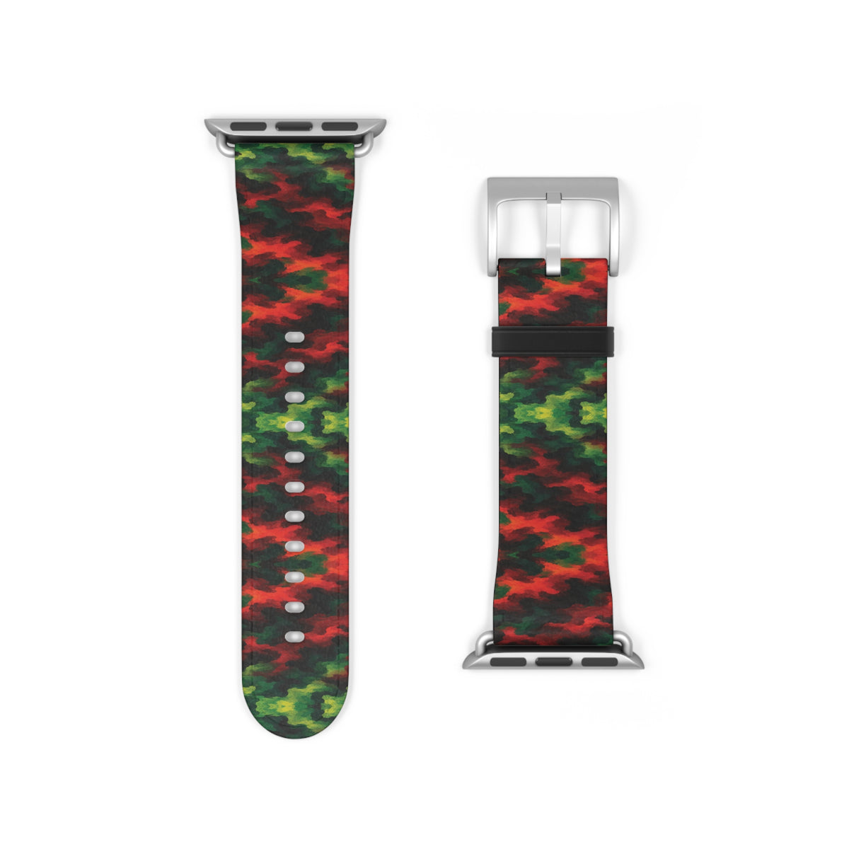 Bracelet Apple Watch Témérité, éclats rouges et verts sur fond noir – Mura Défense
