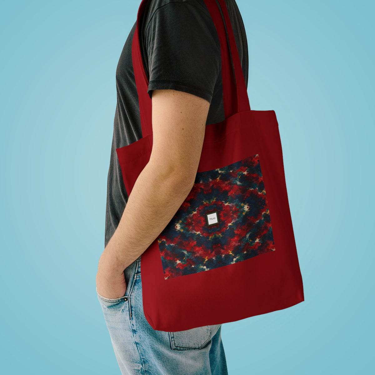 Tote bag Irascible, motifs rouge sombre sur fond noir – Mura Défense