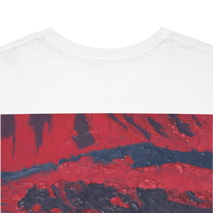 Tee-shirt blanc Mura, œuvre Océan de lave — porté