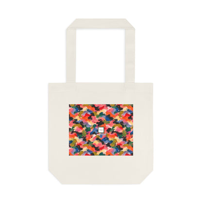 Tote bag Visagée, mosaïque multicolore corail, rose et vert – Mura Défense