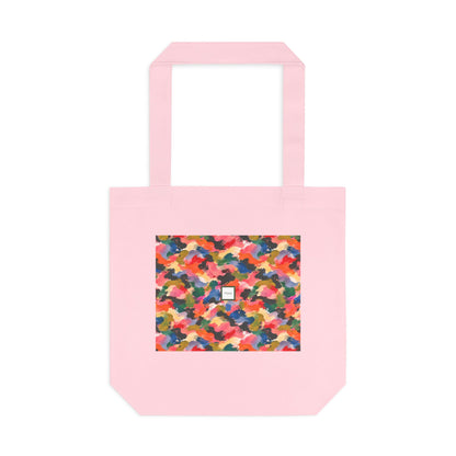 Tote bag Visagée, mosaïque multicolore corail, rose et vert – Mura Défense