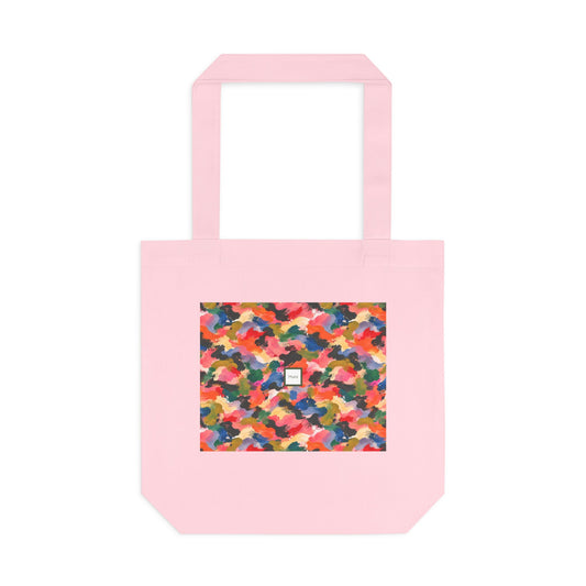 Tote bag Visagée, mosaïque multicolore corail, rose et vert – Mura Défense