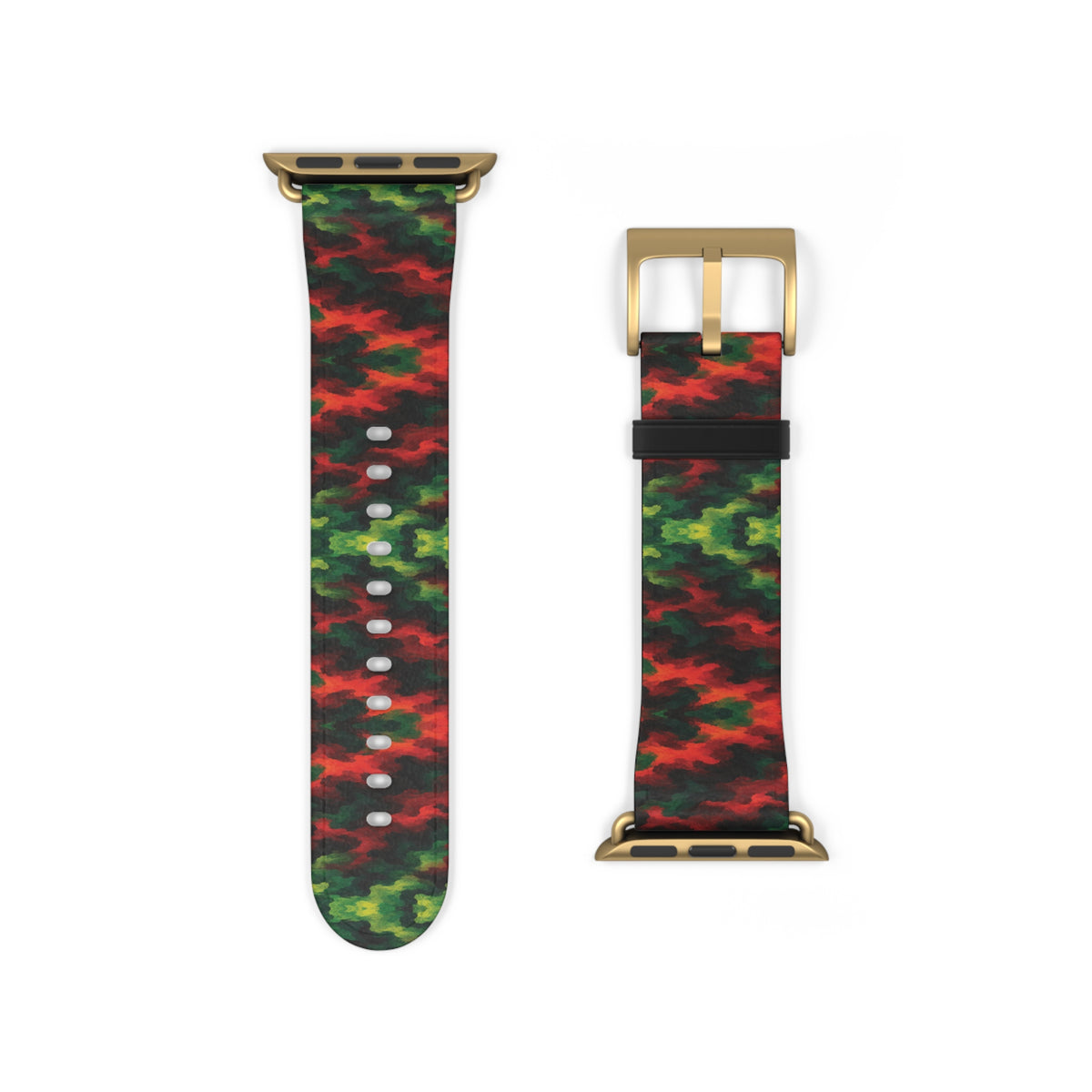 Bracelet Apple Watch Témérité, éclats rouges et verts sur fond noir – Mura Défense