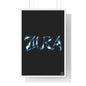 Poster encadré 7URA de Mura : lettres chromées bleu glacier sur fond noir
