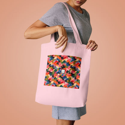 Tote bag Visagée, mosaïque multicolore corail, rose et vert – Mura Défense