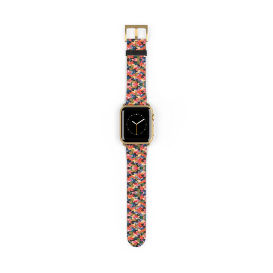 Bracelet Apple Watch Visagée, mosaïque multicolore corail, rose et vert – Mura Défense