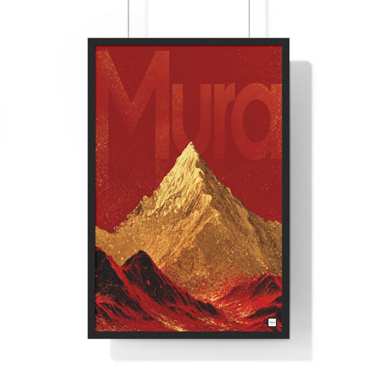 Poster encadré Moutain de Mura : montagne dorée sur fond rouge texturé